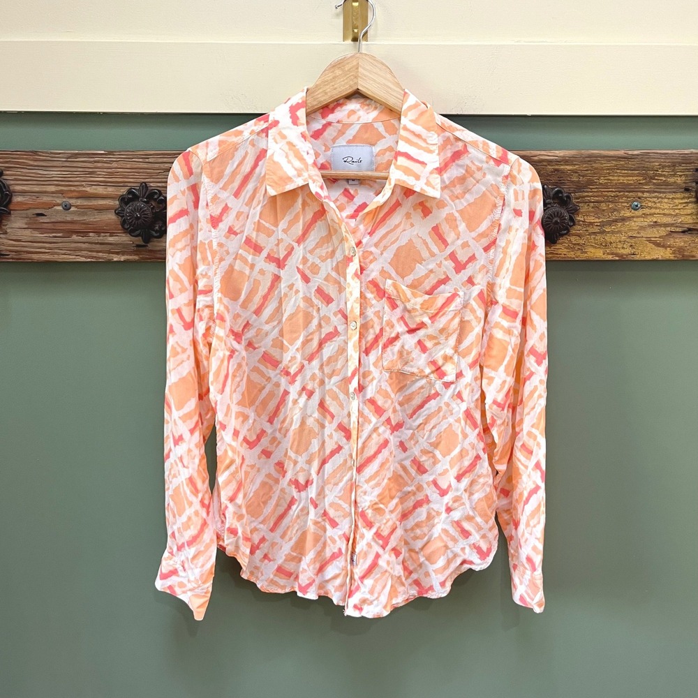 Rails Josephine Peach Watercolor Plaid Long Sleeve Button Down Shirt Size M